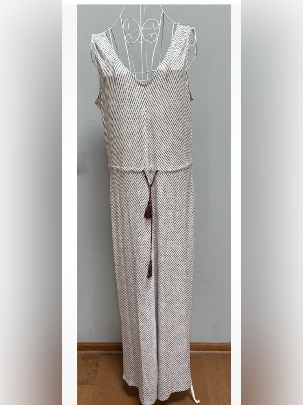 Esprit Cream and Brown Striped Maxi Dress